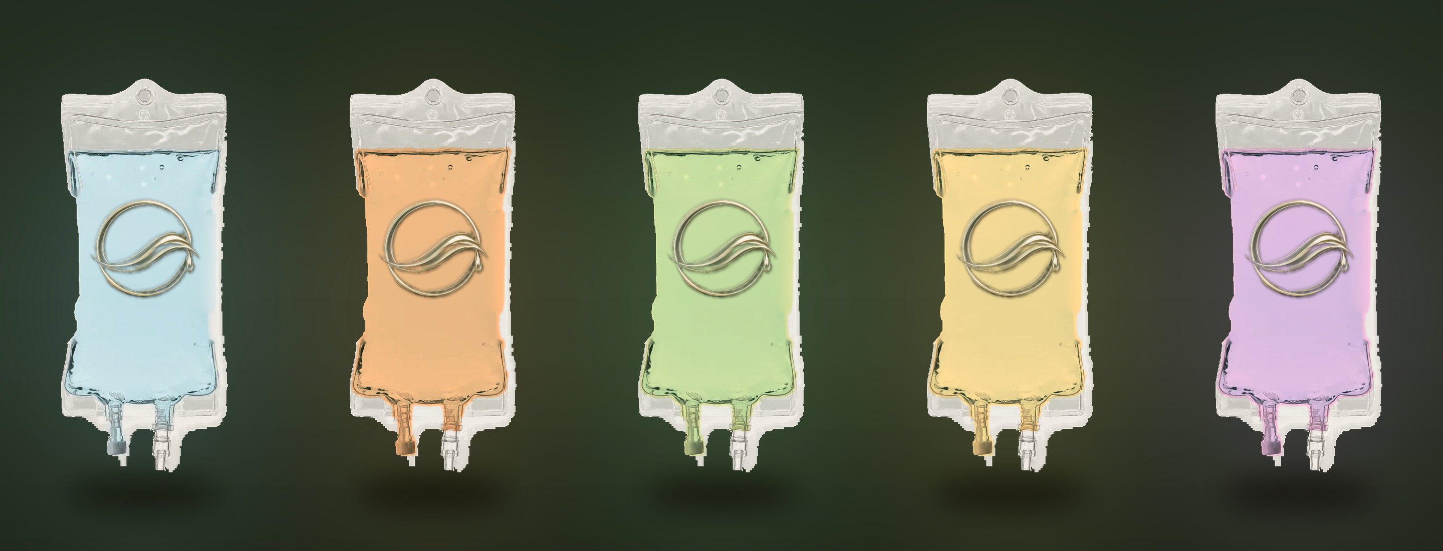The five Aura infusion bags side by side
